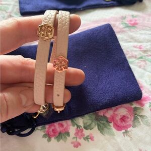 Tory Burch Blush Pink Leather Double Wrap Bracelet